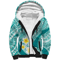 Plumeria Polynesian Teal Glitter Pattern Sherpa Hoodie LT01 Unisex Teal - Polynesian Pride