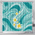 Plumeria Polynesian Teal Glitter Pattern Shower Curtain