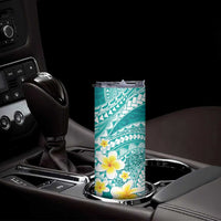 Plumeria Polynesian Teal Glitter Pattern Skinny Tumbler