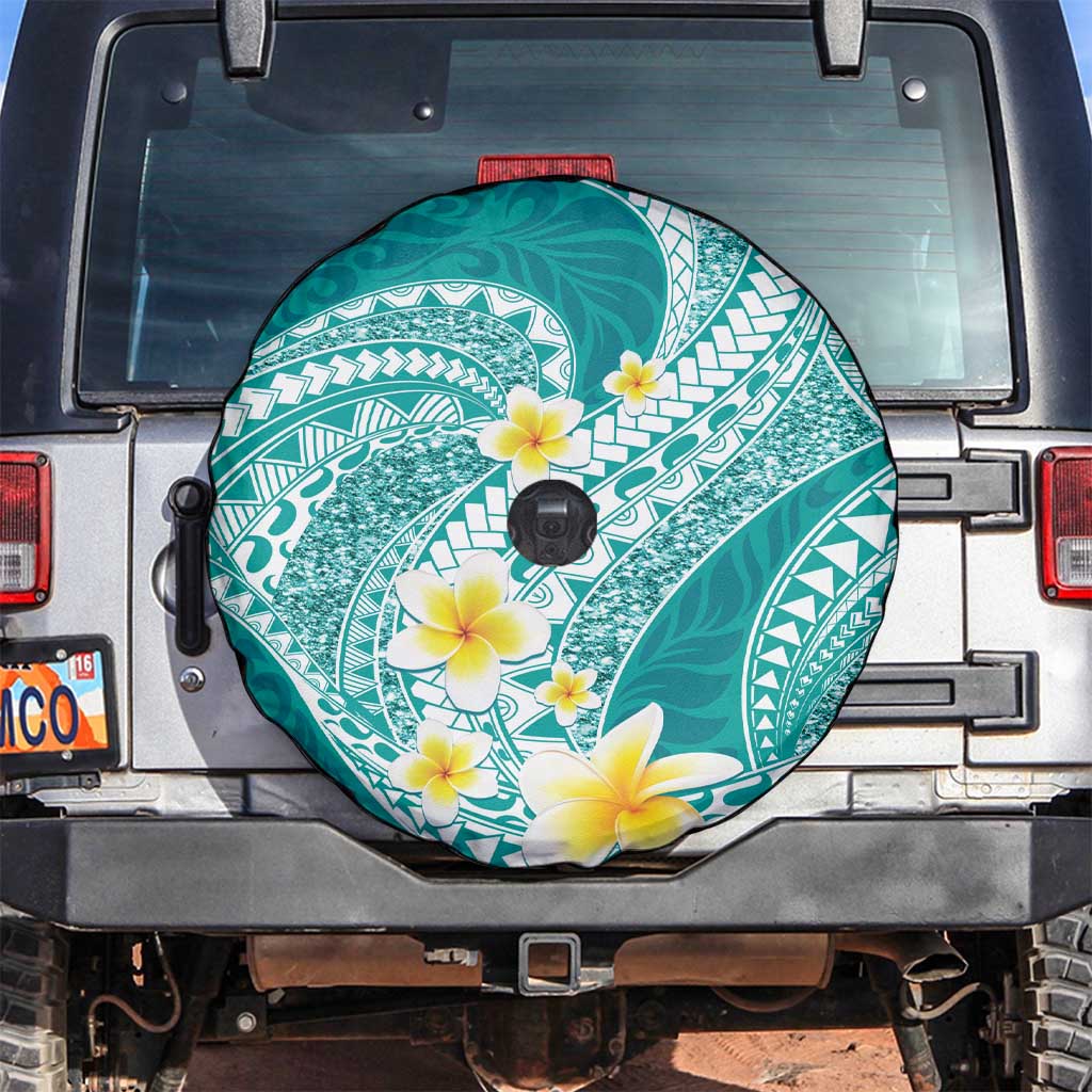Plumeria Polynesian Teal Glitter Pattern Spare Tire Cover LT01 Teal - Polynesian Pride