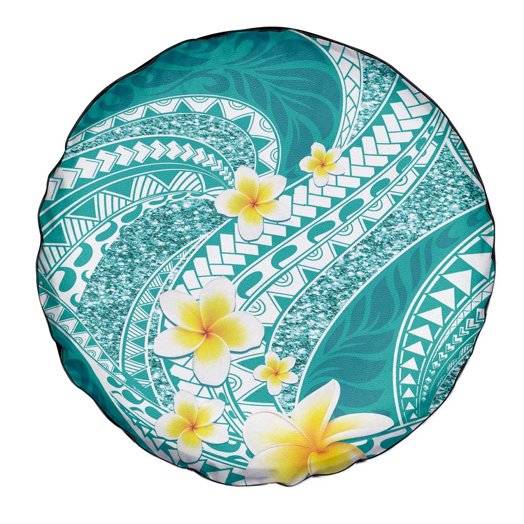 Plumeria Polynesian Teal Glitter Pattern Spare Tire Cover LT01 - Polynesian Pride