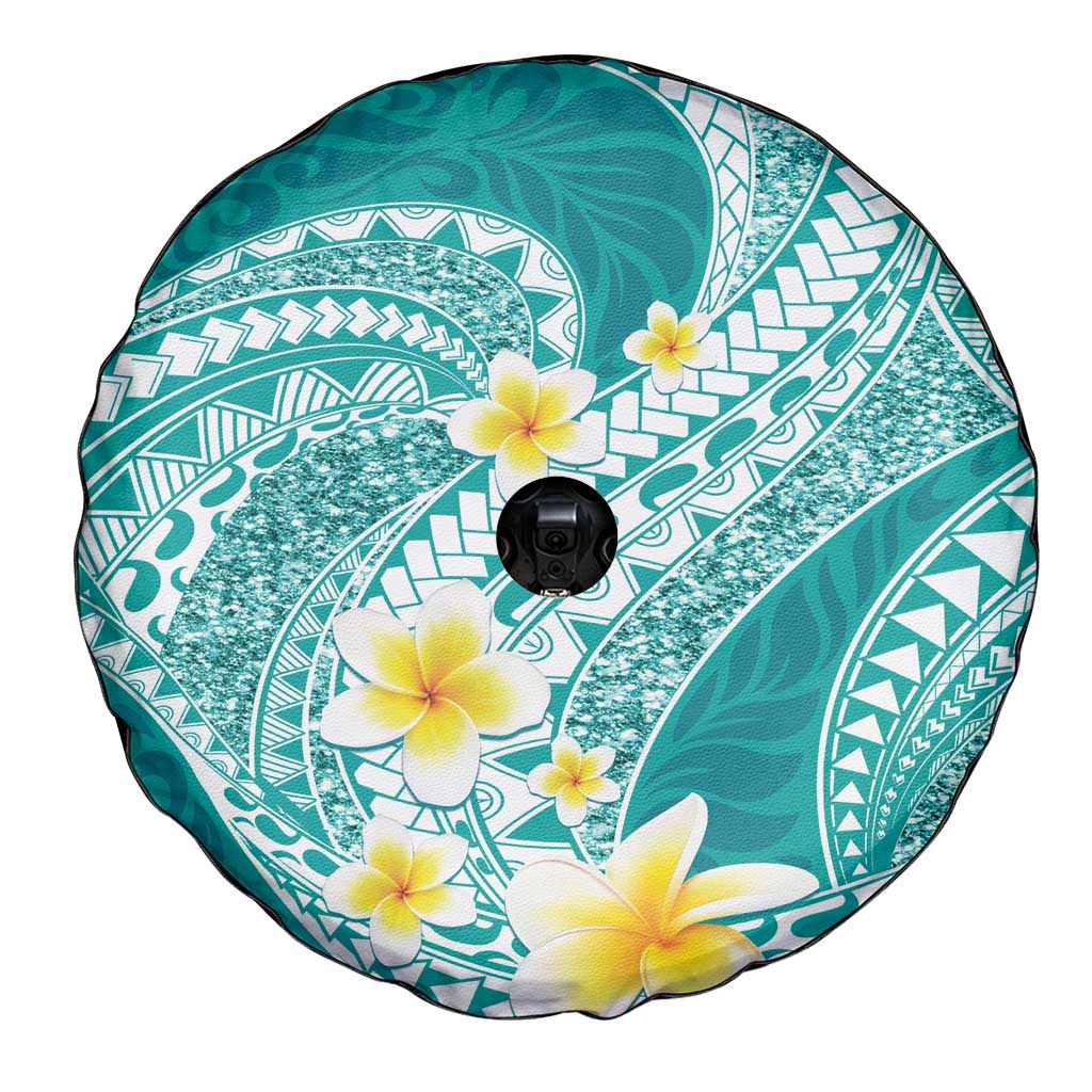 Plumeria Polynesian Teal Glitter Pattern Spare Tire Cover LT01 - Polynesian Pride