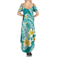 Plumeria Polynesian Teal Glitter Pattern Summer Maxi Dress LT01 - Polynesian Pride