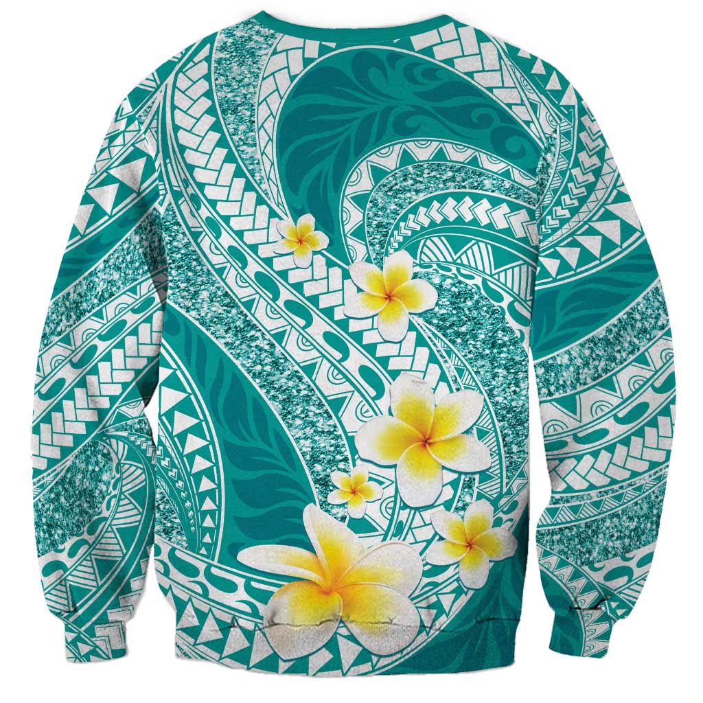 Plumeria Polynesian Teal Glitter Pattern Sweatshirt LT01 - Polynesian Pride
