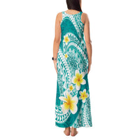 Plumeria Polynesian Teal Glitter Pattern Tank Maxi Dress LT01 - Polynesian Pride