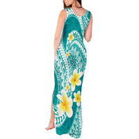 Plumeria Polynesian Teal Glitter Pattern Tank Maxi Dress LT01 - Polynesian Pride