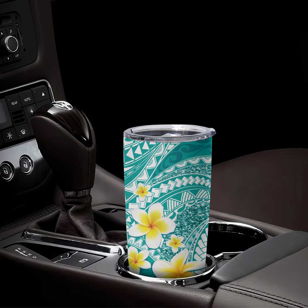 Plumeria Polynesian Teal Glitter Pattern Tumbler Cup LT01 - Polynesian Pride