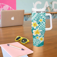 Plumeria Polynesian Teal Glitter Pattern Tumbler With Handle LT01 - Polynesian Pride