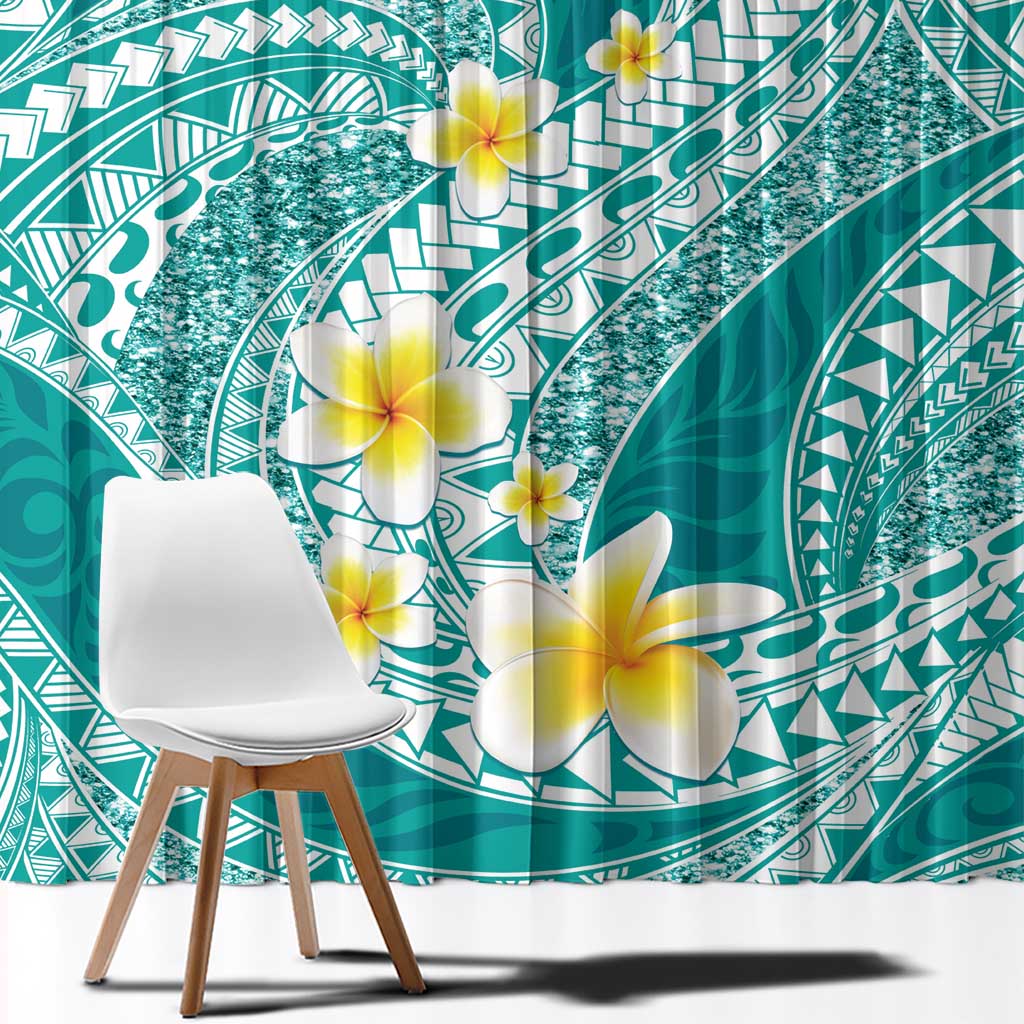 Plumeria Polynesian Teal Glitter Pattern Window Curtain LT01 - Polynesian Pride