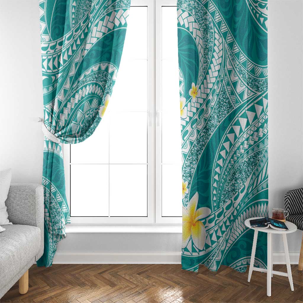 Plumeria Polynesian Teal Glitter Pattern Window Curtain LT01 - Polynesian Pride