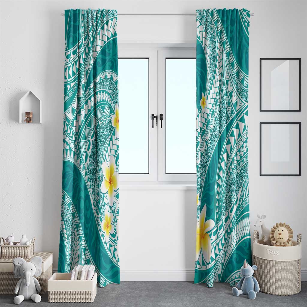 Plumeria Polynesian Teal Glitter Pattern Window Curtain LT01 - Polynesian Pride
