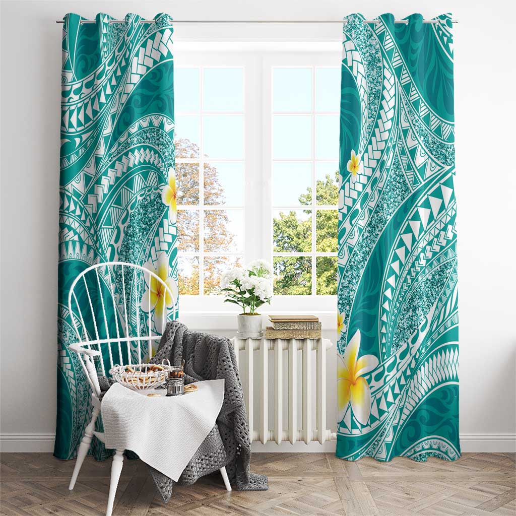 Plumeria Polynesian Teal Glitter Pattern Window Curtain LT01 - Polynesian Pride