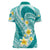 Plumeria Polynesian Teal Glitter Pattern Women Polo Shirt