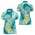 Plumeria Polynesian Teal Glitter Pattern Women Polo Shirt