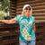 Plumeria Polynesian Teal Glitter Pattern Women Polo Shirt