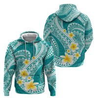 Plumeria Polynesian Teal Glitter Pattern Zip Hoodie