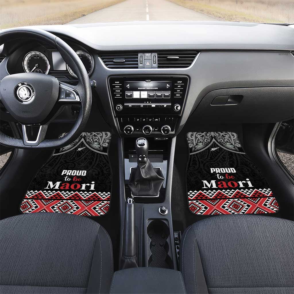 Aotearoa Toitu Te Tiriti Waitangi Car Mats Proud To Be Maori LT01 Set 2pcs - Front Black - Polynesian Pride
