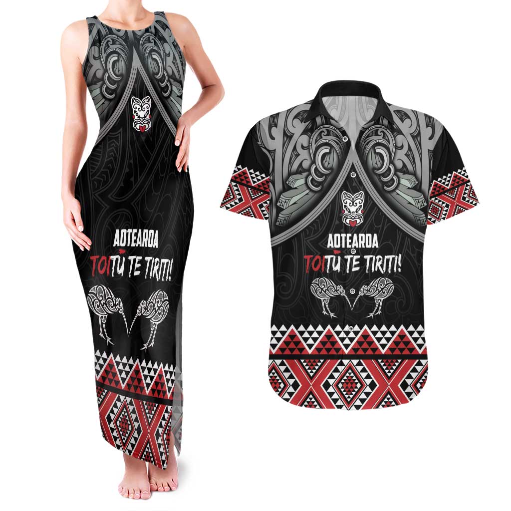 Aotearoa Toitu Te Tiriti Waitangi Couples Matching Tank Maxi Dress and Hawaiian Shirt Proud To Be Maori