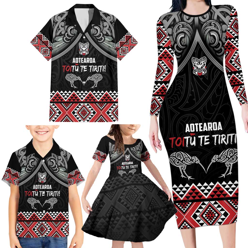 Aotearoa Toitu Te Tiriti Waitangi Family Matching Long Sleeve Bodycon Dress and Hawaiian Shirt Proud To Be Maori LT01 - Polynesian Pride