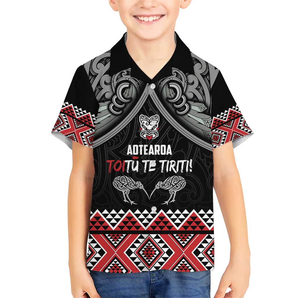 Aotearoa Toitu Te Tiriti Waitangi Family Matching Puletasi and Hawaiian Shirt Proud To Be Maori LT01 Son's Shirt Black - Polynesian Pride