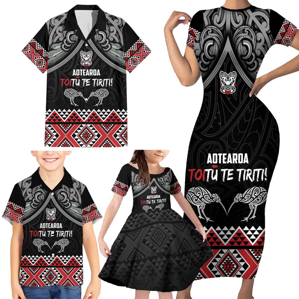 Aotearoa Toitu Te Tiriti Waitangi Family Matching Short Sleeve Bodycon Dress and Hawaiian Shirt Proud To Be Maori