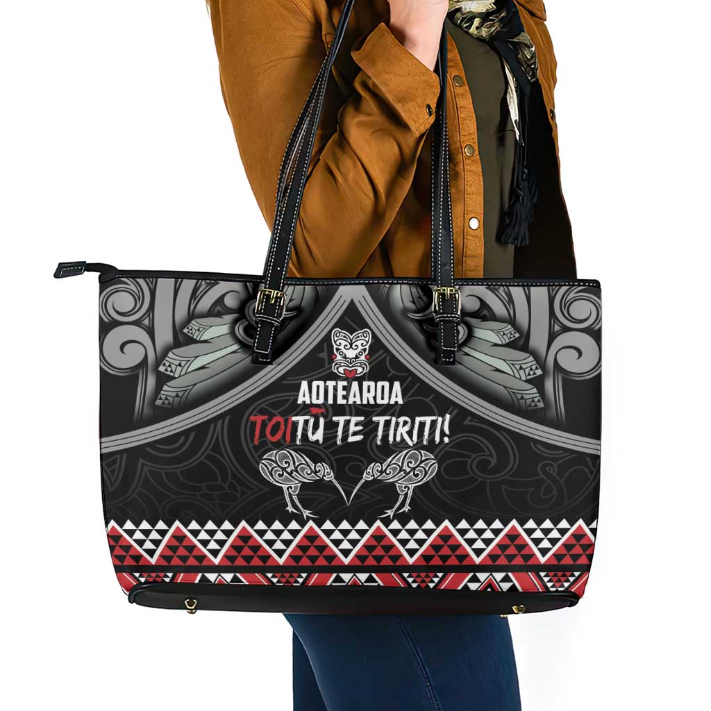 Aotearoa Toitu Te Tiriti Waitangi Leather Tote Bag Proud To Be Maori LT01 - Polynesian Pride