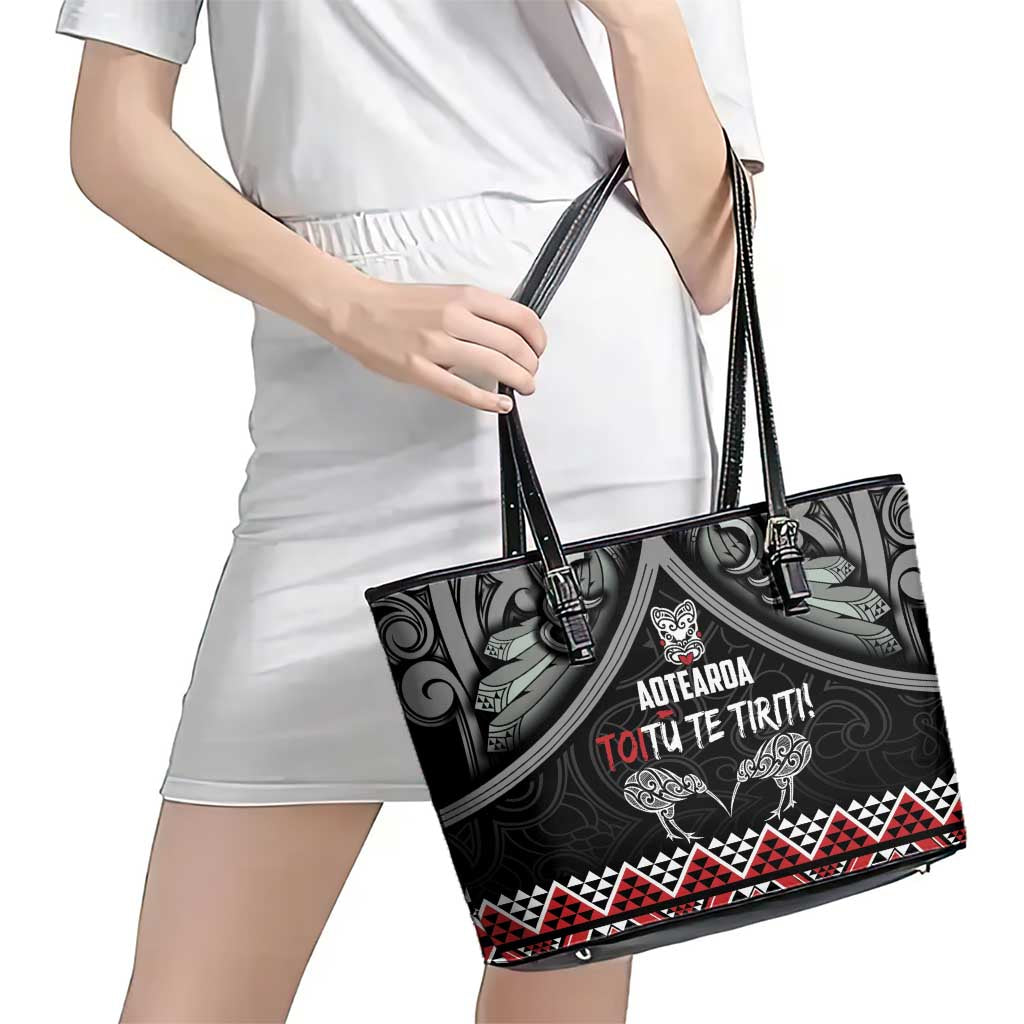 Aotearoa Toitu Te Tiriti Waitangi Leather Tote Bag Proud To Be Maori LT01 - Polynesian Pride