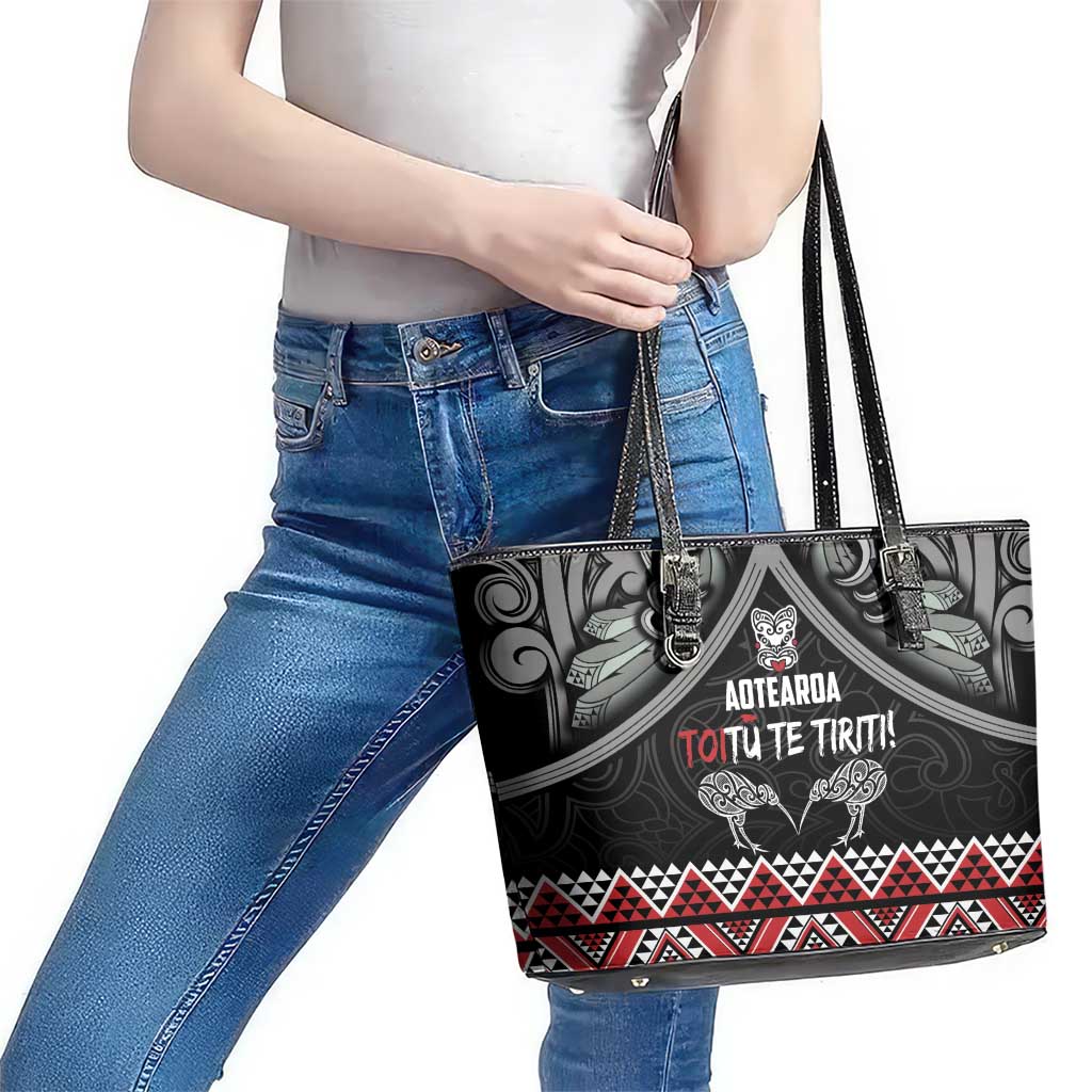 Aotearoa Toitu Te Tiriti Waitangi Leather Tote Bag Proud To Be Maori LT01 - Polynesian Pride