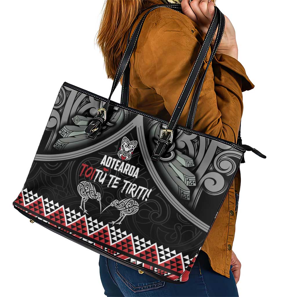 Aotearoa Toitu Te Tiriti Waitangi Leather Tote Bag Proud To Be Maori LT01 - Polynesian Pride