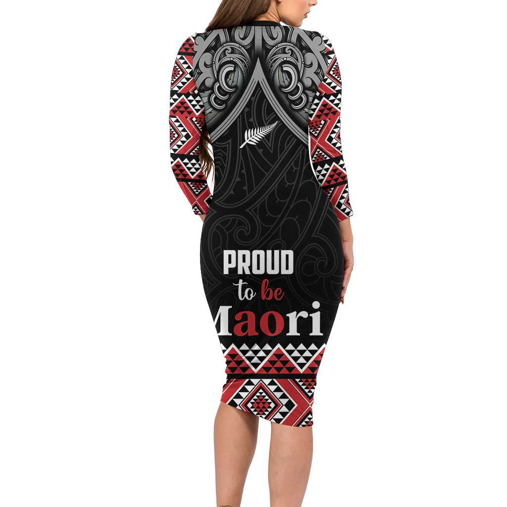 Aotearoa Toitu Te Tiriti Waitangi Long Sleeve Bodycon Dress Proud To Be Maori
