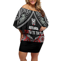 Aotearoa Toitu Te Tiriti Waitangi Off Shoulder Short Dress Proud To Be Maori LT01 Women Black - Polynesian Pride