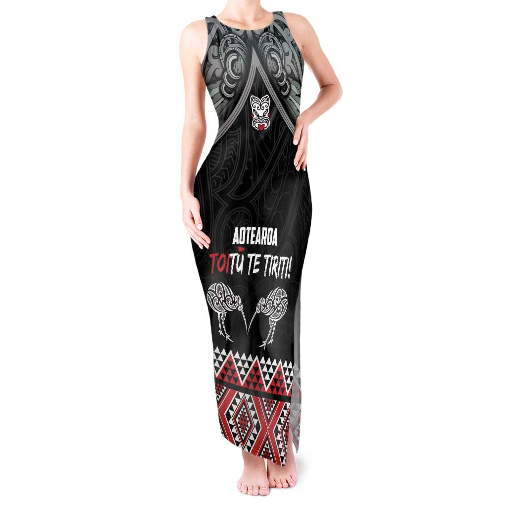 Aotearoa Toitu Te Tiriti Waitangi Tank Maxi Dress Proud To Be Maori LT01 Women Black - Polynesian Pride