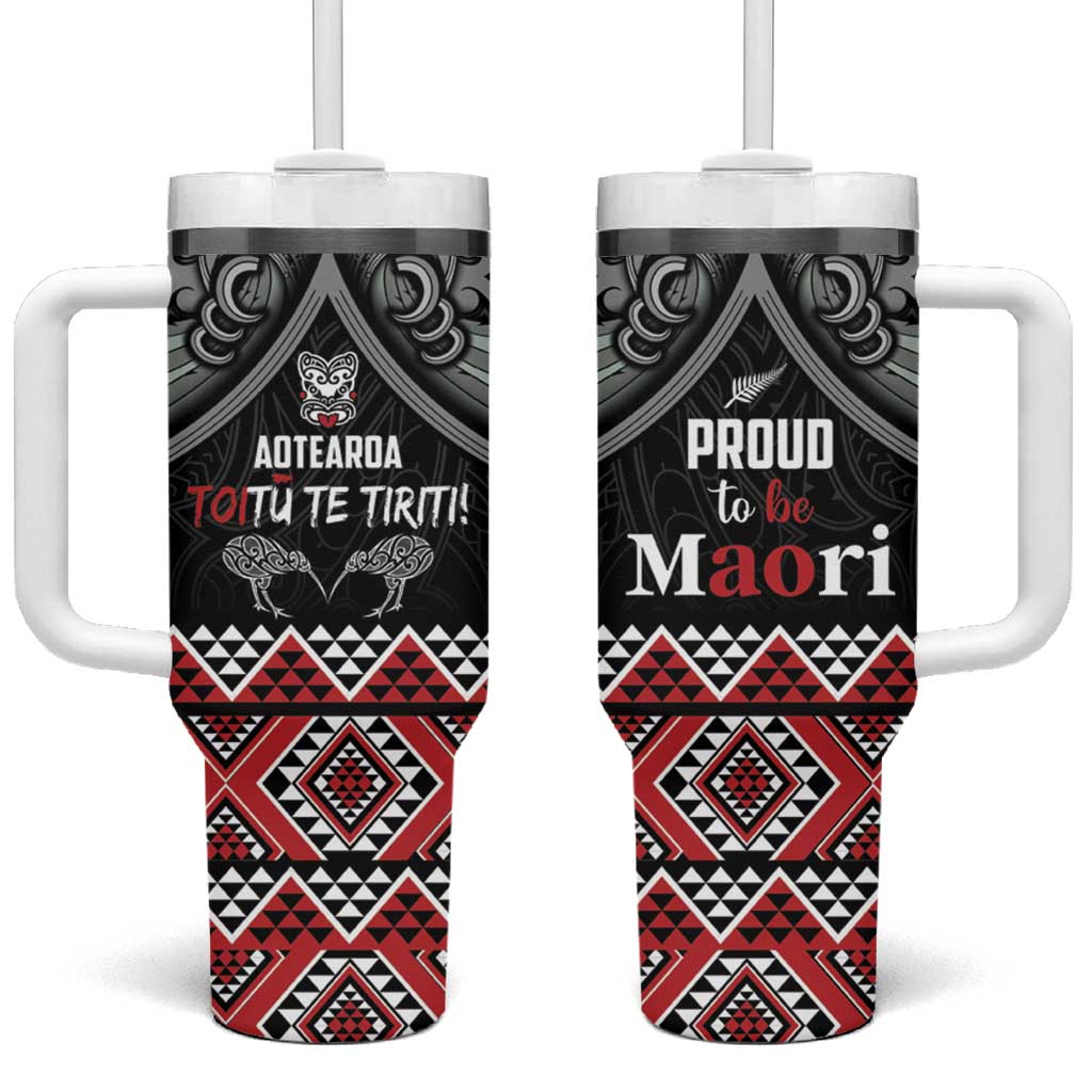 Aotearoa Toitu Te Tiriti Waitangi Tumbler With Handle Proud To Be Maori LT01 One Size: 40 oz Black - Polynesian Pride