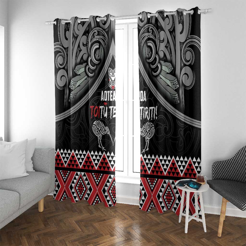Aotearoa Toitu Te Tiriti Waitangi Window Curtain Proud To Be Maori LT01 With Grommets Black - Polynesian Pride