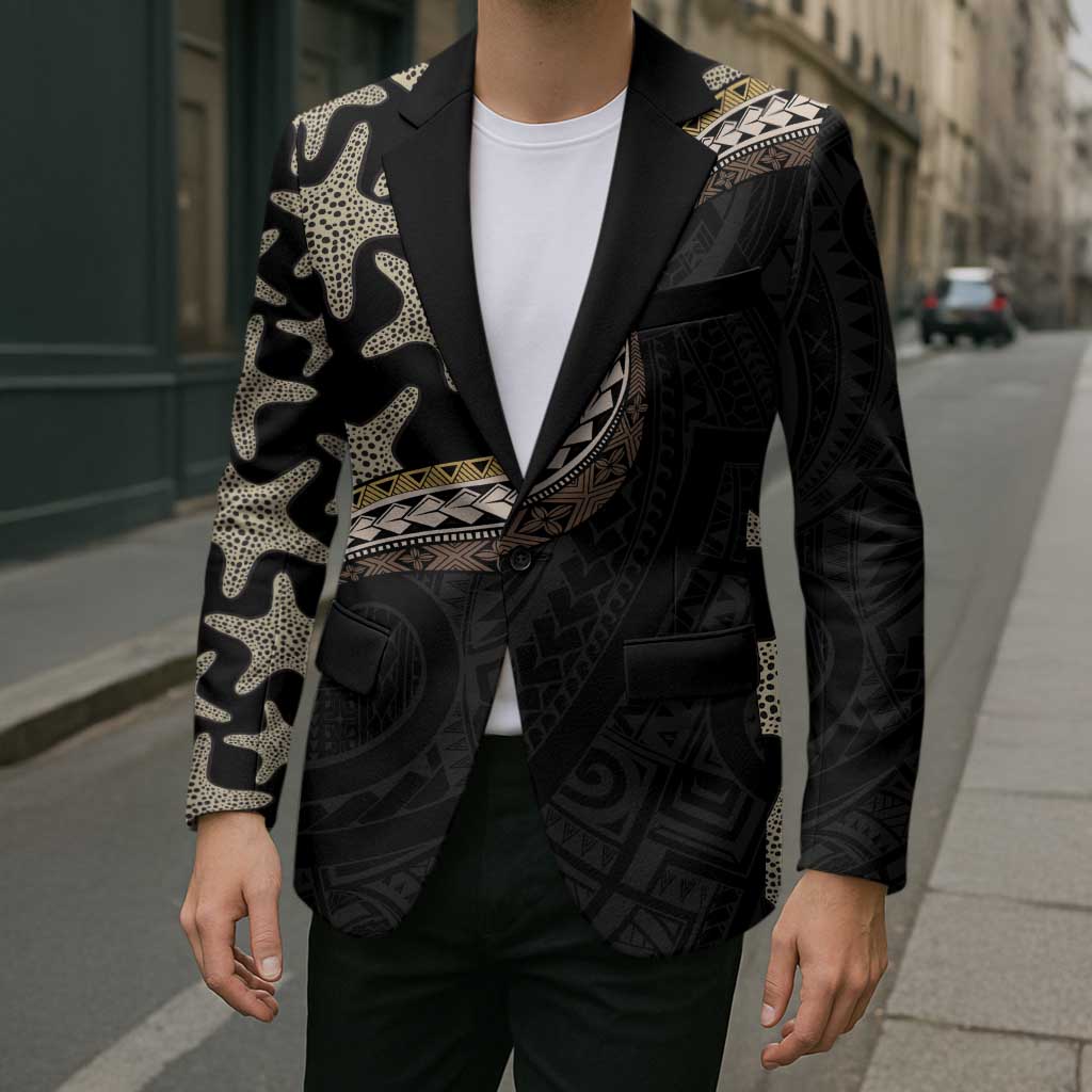 Beige Polynesian Starfish Unique Pattern Blazer
