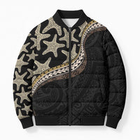 Beige Polynesian Starfish Unique Pattern Bomber Puffer Jacket LT01 Unisex Beige - Polynesian Pride