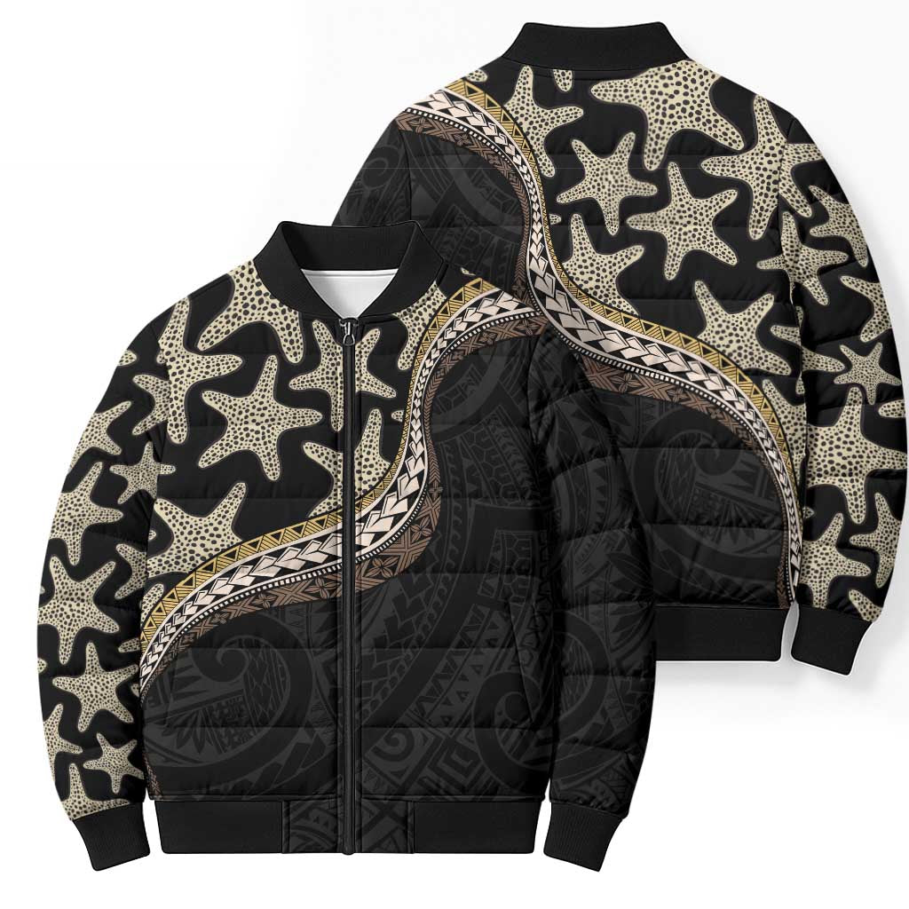 Beige Polynesian Starfish Unique Pattern Bomber Puffer Jacket LT01 - Polynesian Pride