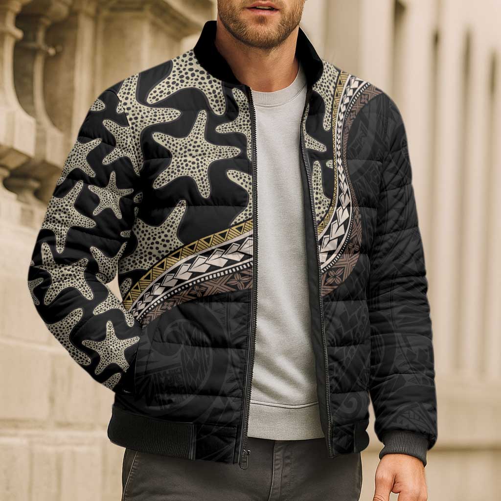 Beige Polynesian Starfish Unique Pattern Bomber Puffer Jacket LT01 - Polynesian Pride