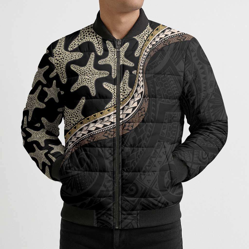 Beige Polynesian Starfish Unique Pattern Bomber Puffer Jacket LT01 - Polynesian Pride