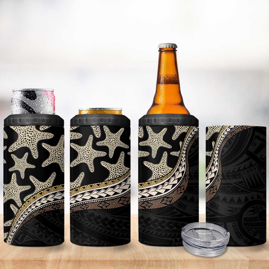 Beige Polynesian Starfish Unique Pattern 4 in 1 Can Cooler Tumbler LT01 - Polynesian Pride