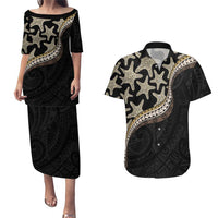 Beige Polynesian Starfish Unique Pattern Couples Matching Puletasi and Hawaiian Shirt LT01 Beige - Polynesian Pride
