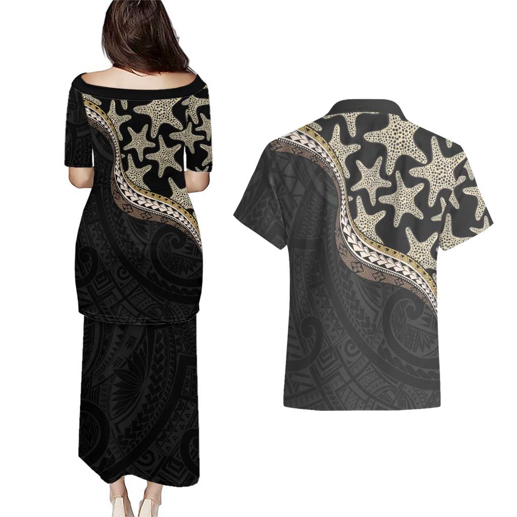 Beige Polynesian Starfish Unique Pattern Couples Matching Puletasi and Hawaiian Shirt LT01 - Polynesian Pride