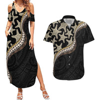 Beige Polynesian Starfish Unique Pattern Couples Matching Summer Maxi Dress and Hawaiian Shirt LT01 Beige - Polynesian Pride