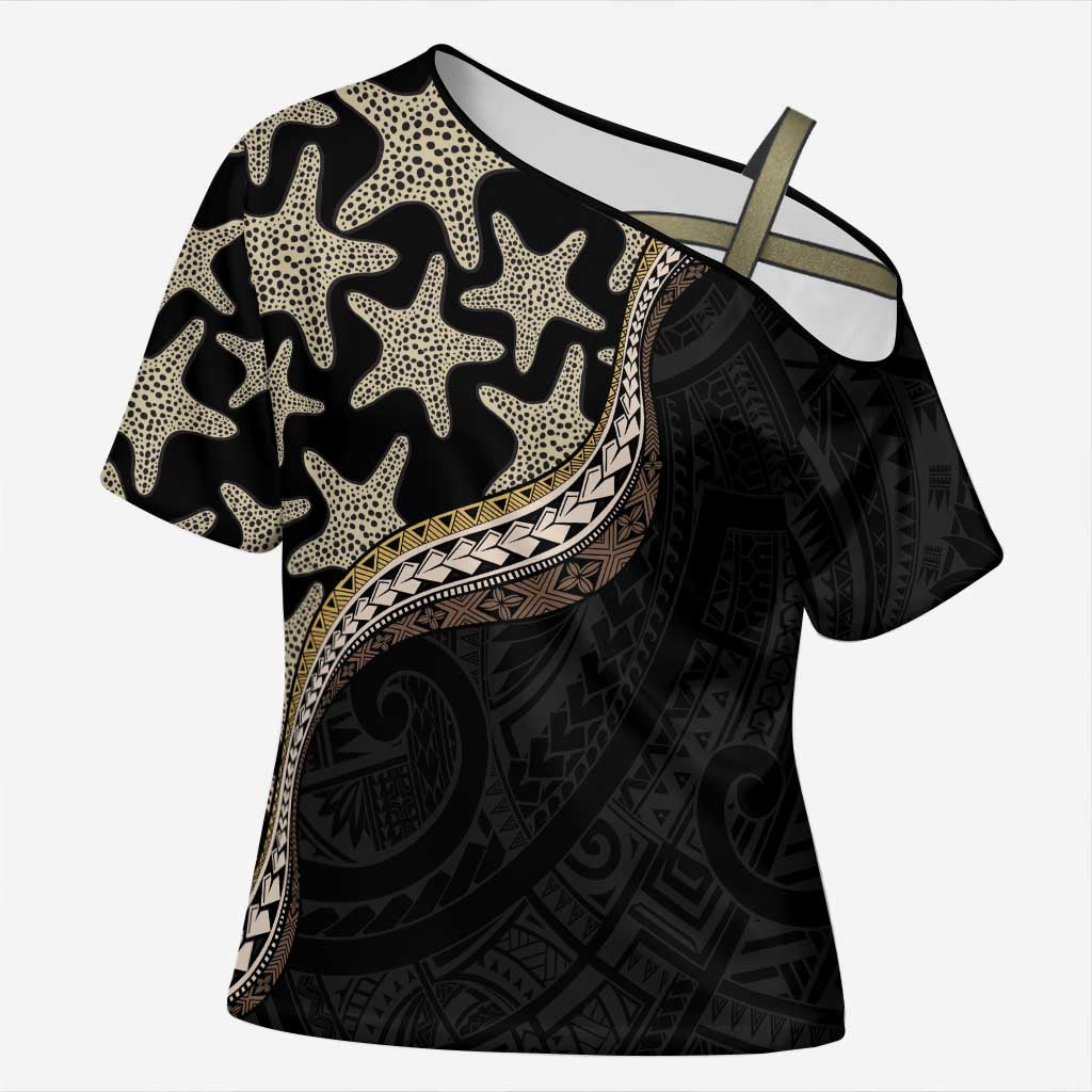 Beige Polynesian Starfish Unique Pattern Cross Shoulder Shirt LT01 Female Beige - Polynesian Pride