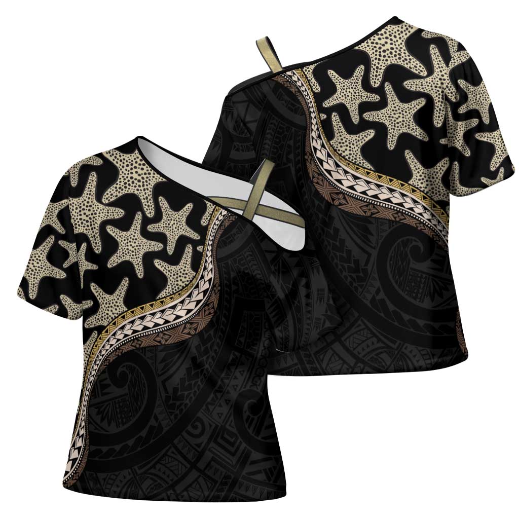 Beige Polynesian Starfish Unique Pattern Cross Shoulder Shirt LT01 - Polynesian Pride