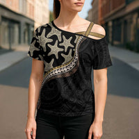 Beige Polynesian Starfish Unique Pattern Cross Shoulder Shirt LT01 - Polynesian Pride