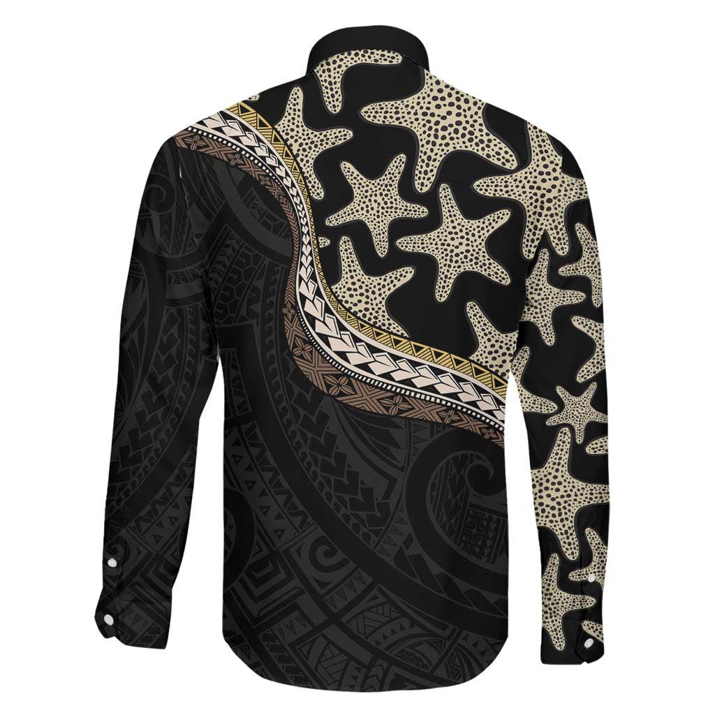 Beige Polynesian Starfish Unique Pattern Family Matching Off The Shoulder Long Sleeve Dress and Hawaiian Shirt LT01 - Polynesian Pride