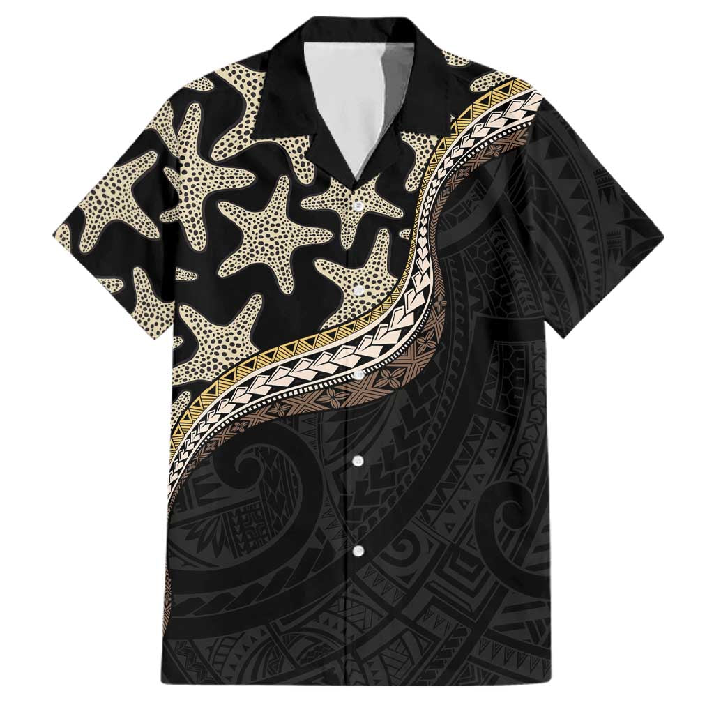 Beige Polynesian Starfish Unique Pattern Family Matching Off Shoulder Maxi Dress and Hawaiian Shirt LT01 Dad's Shirt - Short Sleeve Beige - Polynesian Pride