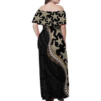 Beige Polynesian Starfish Unique Pattern Family Matching Off Shoulder Maxi Dress and Hawaiian Shirt LT01 - Polynesian Pride