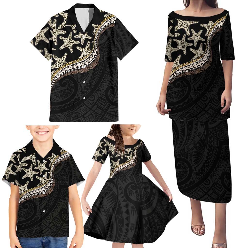 Beige Polynesian Starfish Unique Pattern Family Matching Puletasi and Hawaiian Shirt LT01 - Polynesian Pride